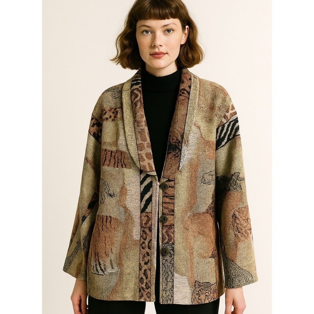 Vintage USA Made An Original By Jans Jems Animal Print Tapestry Woven Jacket L